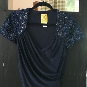 Navy Blue Beaded Xeniya Dress